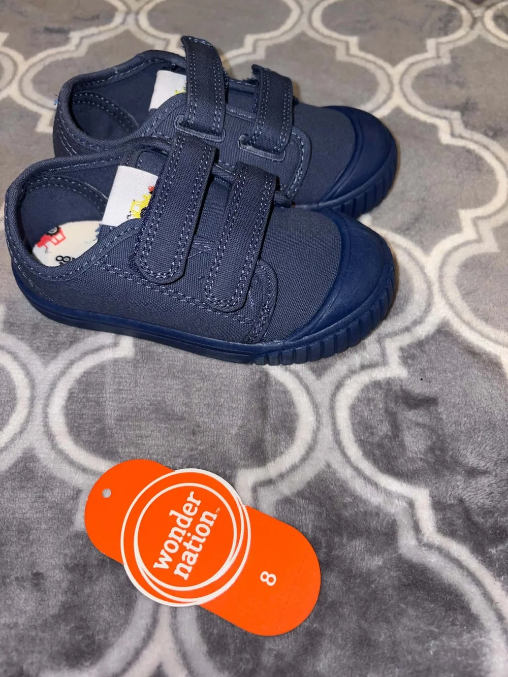wonder nation Navy Canvas Velcro Sneakers with Printed Insole